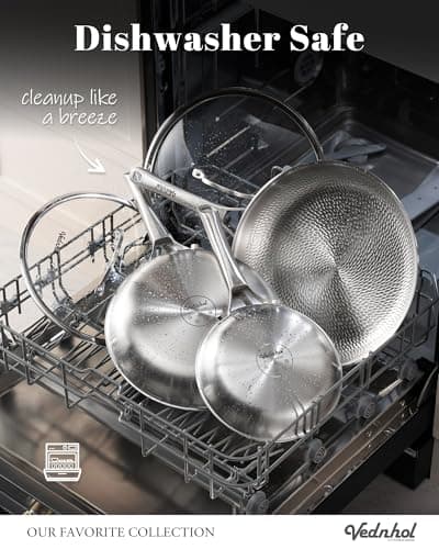 VEDNHOL Titanium Pan, 12 Inch Pure Titanium Hammered Pro frying pan with Lid, Non-Toxic Skillet for Cooking, PFAS/PFOA/PTFE Free Cookware, Dishwasher&Oven Safe, Kitchen Induction Compatible - Thumbnail 6