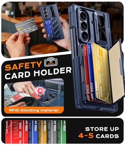 LEIAU for Samsung Galaxy Z Fold 7 Wallet Case - Heavy Duty Armor with 4 Card Holder Kickstand & Camera Cover | RFID Blocking Anti-Slip Business Design Blue - Thumbnail 3