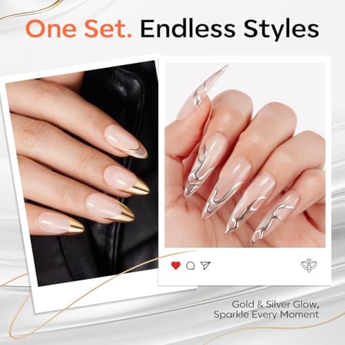 modelones Gold Silver Gel Nail Polish Set, 3D Chrome Metallic Liner Gel with Fine Brush for French Tip Professional Detail Nail Art Mirror Effect Painting Tool DIY Soak Off Manicure Gift for Women - Thumbnail 5