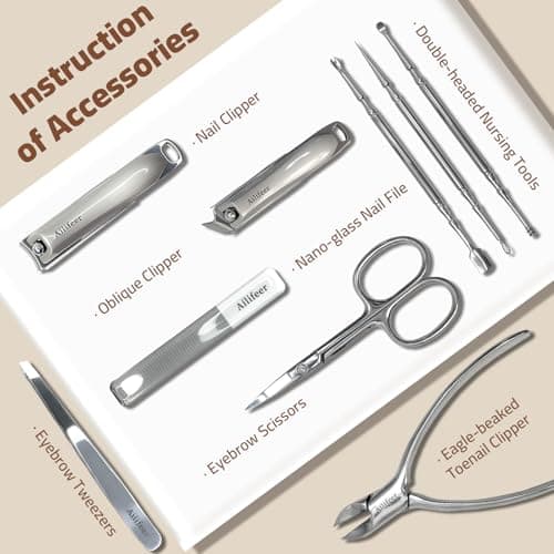 AILIFEER Manicure Kit, 9-in-1 Stainless Steel Professional large Nail Cutters and nail clippers Set, Includes Nail File, Cuticle Trimmer, with Portable Travel Case kit,Gifts For Women Men - Thumbnail 3