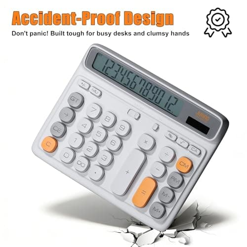 Niodel 12-Digit Desktop Calculator, Modern Color-Clash Aesthetic Design, Dual Power (Solar & Battery), Ergonomic Tilted Large LCD Display for Office, School and Accounting (Silver&Yellow) - Thumbnail 6