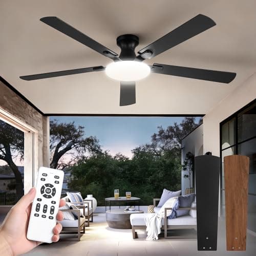 60 Inch Ceiling Fan with Lights and Remote, 30W 12" LED Panel Flush Mount Ceiling Fan, 6-Speed Quiet DC Motor Modern Low Profile Ceiling Fan with Reversible Blades for Living Room, Bedroom, Patio - Image 1