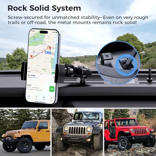 DIAMOOKY Upgraded Metal Phone Mount for Jeep Wrangler JL JLU 2018-2023 & Gladiator JT 2020-2023 Accessories, Dash Phone Holder No-Drill Factory Bolt Rock-Solid with Duck Mounts (Not for 4xe & 2024+) - Thumbnail 3