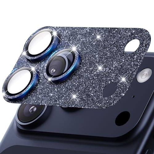 Hoerrye for iPhone 17 Pro Camera Lens Protector - [12FT Shatterproof Military Grade] [Strong Adsorption] Metal 9H+ Tempered Glass Camera Screen Full Cover Case Friendly,Glitter Deep Blue - Image 1