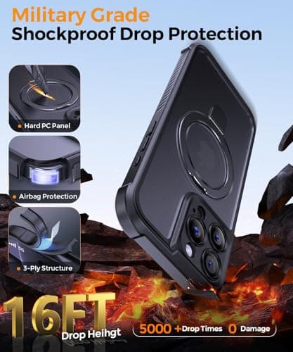 MOCCA Design for iPhone 16 Pro Max Case with Magnetic Invisible Stand [Full Camera Protection] [Compatible with Magsafe] Military Drop Shockproof Translucent Matte Phone Case Cover 6.9",Black - Thumbnail 5