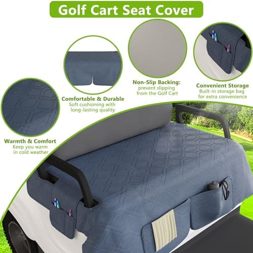 Eolzzi Golf Cart Seat Cover for Club Car, Waterproof, Washable, Breathable, Non-Slip Golf Cart Cover with 3 Pockets, for Golf Lovers, Navy Blue - Thumbnail 3
