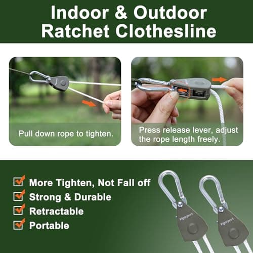 Vigorport Retractable Travel Clothesline, Portable Clothes Line Heavy Duty Rope Pully System with Carabiner for Outdoor Camping, Cruise Ships, Indoor Backyard, Balcony (19Ft, 2 Pack) - Thumbnail 3