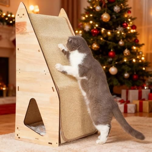 FIVLOCCEN Enhanced Wood-Framed Cat Scratching Post: Large Sisal Cat Scratcher, Integrated Scratch Post Pad Condo Tunnel House. All-in-One Space Saver for Multi-Cat & Budget-Friendly Homes (32in) - Image 1