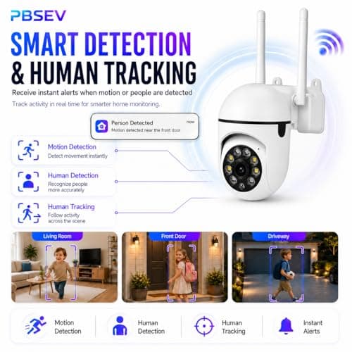 PBSEV Security Camera Indoor 1080P Wired, Pan/Tilt Control, Two-Way Audio, Clear Night Vision, Easy Setup, SD/Cloud Storage, WiFi Home Camera for Baby, Pet, Bedroom & Living Room Monitoring - Thumbnail 3