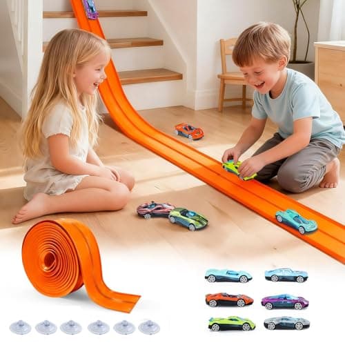 FALDAA Flexible Race Track for Kids 15ft with 6 Racecars, Slot Car Race Track Sets & Car Ramp Toy with 6 Suction Cups, Compatible with Hot Wheels for Ages 3+ - Image 1