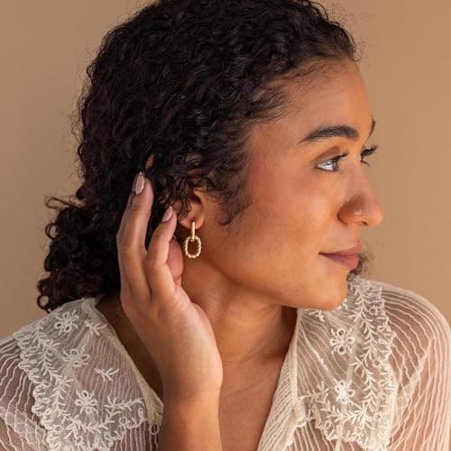 MUMREUES Gold Earrings for Women 14K Gold Plated Paperclip Hoop Dangle Earring Dainty Minimalist Simple Drop Earrings Jewelry Gift for Her - Thumbnail 4