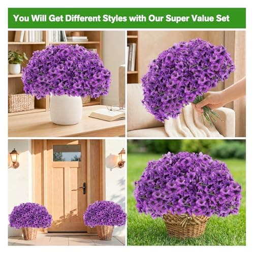 22 Bundles Artificial Flowers Outdoor, Faux Flowers UV Resistant with Plastic Plants, Faux Silk Flowers for Outdoors Outside Front Porch Hanging Planter Window Box Garden Decoration - Thumbnail 3