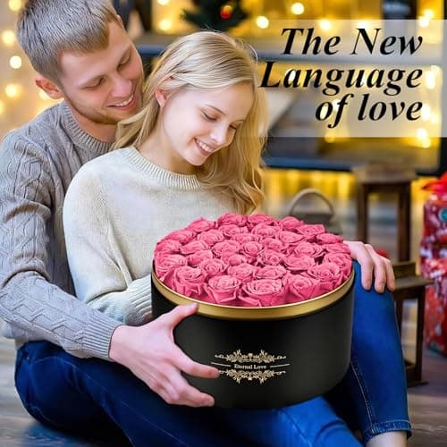 Jibeufi 33 Preserved Flowers Rose Forever Gifts for Her, Forever Roses in a Box for Women Delivery Prime Birthday Anniversary, for Women, Mom, Girl Friend (Pink) - Thumbnail 3