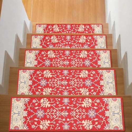Stair Treads for Wooden Steps Indoor,Carpet Stair Treads Non-Slip,Machine Washable Stair Runners for Kids Elders and Pets,Retro Pattern,8"x30",7 Pieces - Image 1