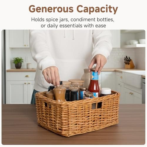 StorageWorks Pantry Baskets, Willow Storage Baskets for Organizing, Shelves, Pantry Organizers and Storage, Brown, 15"L x 11"W x 6 ¾"H - Thumbnail 4