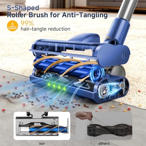 Shieal Cordless Stick Vacuum Cleaner - 45KPA Powerful Suction Vacuum with 45 Min Runtime, Detachable Battery, Anti-Tangle & 1.5L Dust Cup, 8 in 1 Vacuum Cleaner for Pet Hair, Carpet, HardFloor, Blue - Thumbnail 5