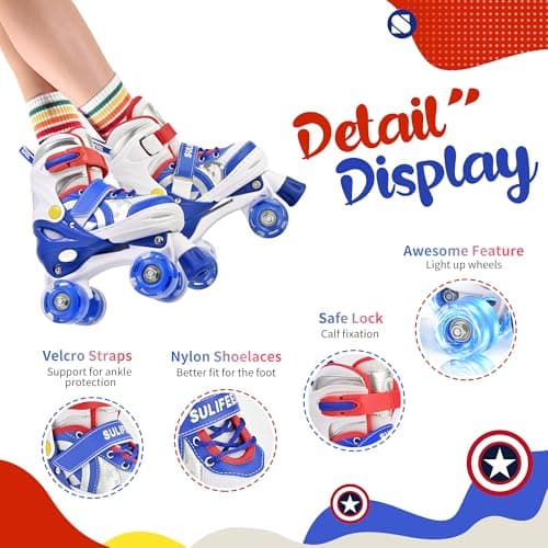 SULIFEEL Rainbow Unicorn 4 Size Adjustable Roller Skates for Girls Boys for Kids Ages 3-5 5-8 6-12 Children Skates Indoor Outdoor - Thumbnail 3