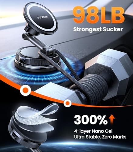 TORRAS 2026 Vacuum for Magsafe Car Mount【98+LBS Strongest Suction & Ultra Magnet】 Magnetic Phone Holders for Your Car, 360° Adjustable Car Phone Holder Mount for iPhone 17 Pro Max 16 15 14 13 12 - Thumbnail 3