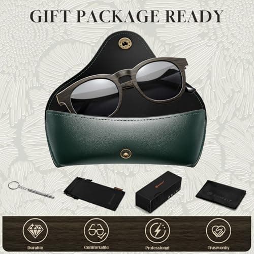 SUNGAIT Walnut Wood Sunglasses with Vegan Leather Case Thoughtful Gifts for Men Women Black Polarized Lens UV400 Protection (Walnut Maple Frame/Black Lens) - Thumbnail 6