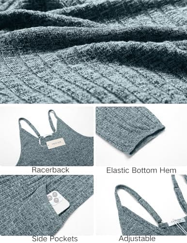 Ekouaer Jumpsuits for Women Sleeveless Spaghetti Strap Ribbed Overall Jumpsuit V Neck Summer Romper with Pockets 2026 Deep Blue M - Thumbnail 2