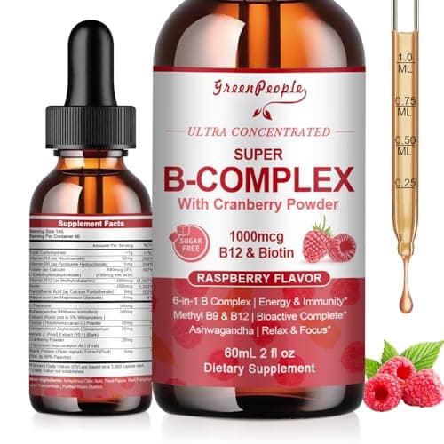GREENPEOPLE Vitamin Methylated B Complex | Methyl B12 + L-Methyl Folate | Support Energy Metabolic, Immunity & Cognitive | 6 Super B Complex w/Mg, Ashwagandha & L‑Theanine for Women -Vegan, 2fl - Image 1