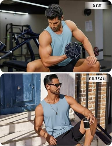 PINSPARK Muscle Tank Tops Men Bodybuilding Sleeveless Athletic Shirts Gym Workout Training Quick Dry Breathable Fitness Tee Blue - Thumbnail 6