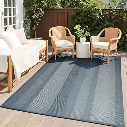 UKISS Outdoor Rug Carpet，Reversible Portable Plastic Straw Camping Rugs， 5' x 8' Waterproof Mat， Large Outdoor Area Rugs for Patio，RV, Picnic, Backyard, Deck, Balcony, Porch, Beach, Grey - Image 1