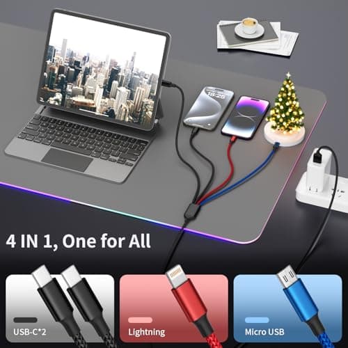 Dual Type-C 4 in 1 Multi Charging Cable for Multiple Devices with 2 USB-C/IP/Micro Port, USB Cable iPhone Charger Cord, Travel Cruise Essentials for iPhone17-8/Galaxy 25/Android/iPad, More, 2Pack 5FT - Thumbnail 3