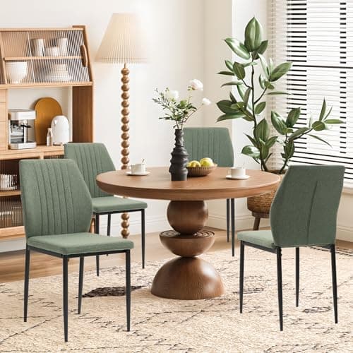 BRTHORY Dining Chairs Set of 4, Upholstered Wooden Dining Room Chairs, Mid Century Modern Fabric Kitchen Chair with Metal Legs Chenille Fabric for Kitchen/Restaurant/Hotel- Green (Only Chairs) - Image 1