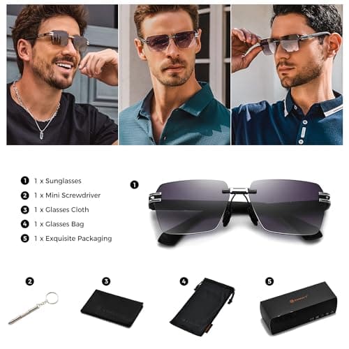 SUNGAIT Rimless Rectangle Sunglasses Square Frameless Shades for Men Women Y2K Vintage Retro UV Protection (Silver/Grey Gradient Lens) - Thumbnail 6