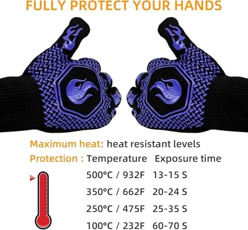 HFLYJPYW BBQ Grill Gloves Heat Resistant 1472℉ High Temp Resistance Fireproof Glove for Grilling Smoking Barbecue Washable Long Oven Extreme Hot Proof Mittens for Kitchen Baking (Blue) - Thumbnail 4
