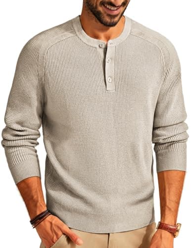 PJ PAUL JONES Mens Henley Sweater Stretchy Pullover Sweater Jumper Solid Color Knitwear - Image 1