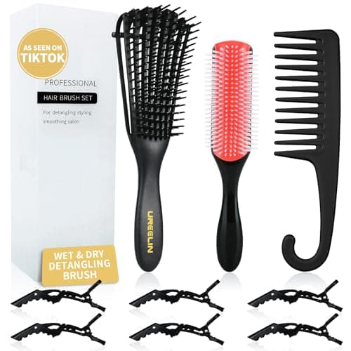 UREELIN Hair Brush set for Curly, Detangling Hair Brush for Afro America/African Hair Textured 3a to 4c, Detangler Brush for Women Men Kids Styling Defining (Black) - Image 1