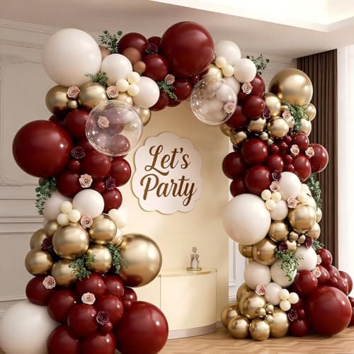 160Pcs Burgundy Balloon Garland Arch Kit with Burgundy Maroon Sand White Metallic Gold Nude Balloons for Bridal Shower Wedding Graduation Birthday Party Decorations - Thumbnail 5