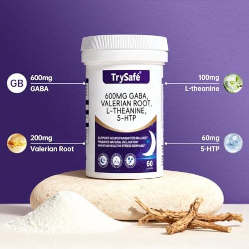 TrySafe 600mg GABA Sleep Aid* for Adults with 200mg Valerian Root, 100mg L-theanine, 60mg 5-HTP | Helps The Body Ease Into Sleep* & Maintain Deep Restful Sleep*, 60 Capsules, 30 Day Supply - Thumbnail 3