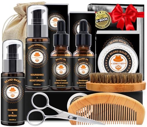 XIKEZAN Beard Kit for Men Grooming & Care w/Beard Conditioner, Wash, Oil, Balm, Brush, Comb,Birthday Fathers Valentines Gifts for Men Him Dad Husband Boyfriend Christmas Gifts Mens Stocking Stuffers - Image 1