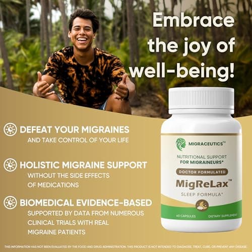 MigReLax - Doctor Formulated Migraine Relief Supplements - Sleep & Relaxation Support with Valerian, Lemon Balm, Passion Flower, Hops - Migraine Supplement for Women & Men - Migraine Headache Support - Thumbnail 5