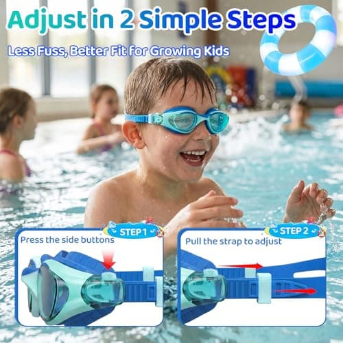 Vvinca Kids Swim Goggles for Boys Girls Age 6-14, Anti-Fog UV Protection Clear Swimming Goggles, Leak-Proof Kids Pool Goggles with Easy Side-Pull Adjustment for Toddler Youth Pool Water Swimming - Thumbnail 6