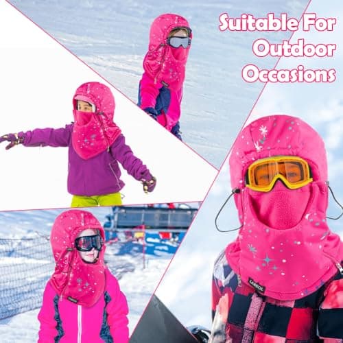 Labeol Kids Balaclava Ski Mask, Point Rose Red Waterproof Winter Waterproof Thick Warm Fleece Face Cover with Adjustable Zippers for Boys Girls - Thumbnail 6