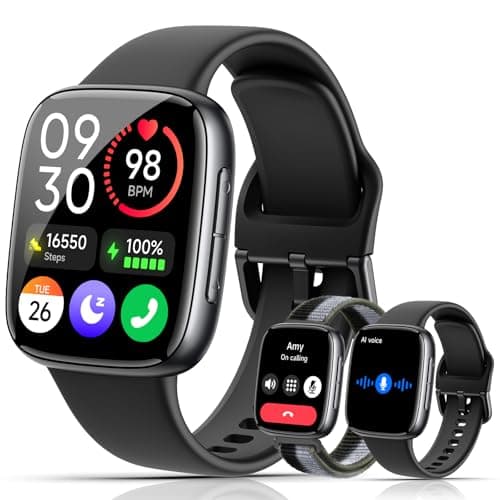 Quican Smart Watches for Women Men, 1.85" HD AMOLED Display, 2 Bands Included, Works with iPhone & Android, 12-Day Battery, 3ATM Waterproof, Bluetooth Call, Health & Fitness Tracker, Black - Image 1