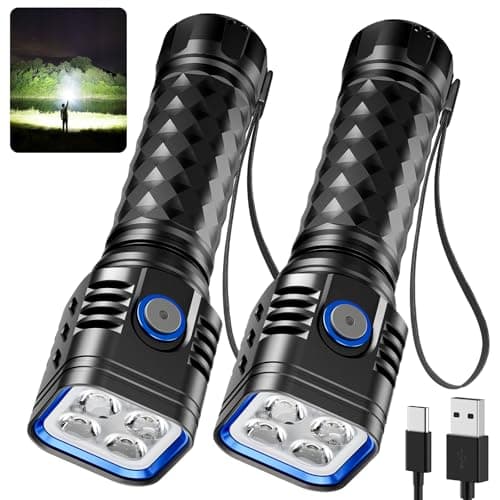 2 Pack Rechargeable Flashlights High Lumens, 2000mAh Battery Powered Super Bright LED Flashlight, USB C Handheld Metal Pocket Flashlight Small EDC Tactical Flash Light for Home Camping Fishing Hiking - Image 1