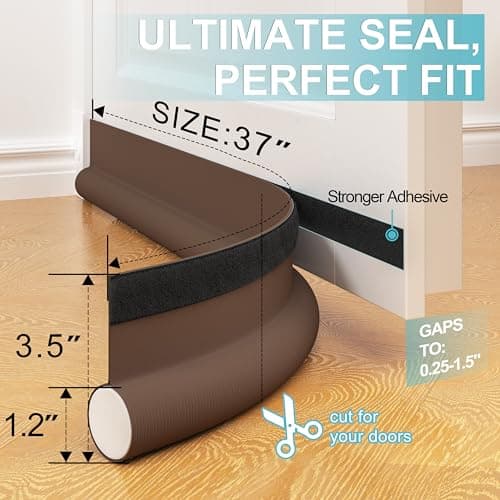 Door Draft Stopper Bottom One Sided Door Draft Blockers，37" Cutable Under Door Draft Blocker Insulator Door Sweep Weather Stripping Soundproof，Fits for Interior／Exterior Doors，1 Pack,Brown - Thumbnail 2