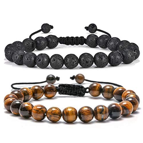 M MOOHAM Beaded Bracelet for Men Gifts - Lava Rock Stone Tiger Eye Bracelet Adjustable Men Birthday Unique Gifts - Image 1