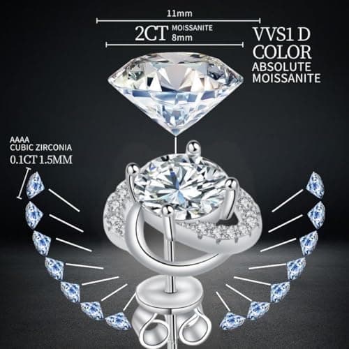 Moissanite Stud Earrings for Womens 4 Carat S925 Sterling Silver Earrings for Women D Color VVS1 Clarity Moissanite Earrings - Thumbnail 2