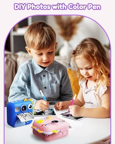 KOKODI Kids Camera Instant Print, Toddler Cameras Christmas Birthday Gifts for Girls Age 3-12, Digital Video Instant Printable Camera for Kids,Toys for Ages 5-7 Girls (Pink) - Thumbnail 3