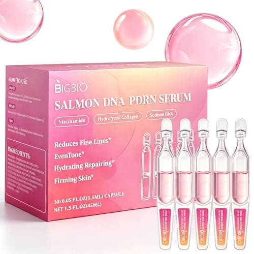 Salmon DNA Serum, PDRN Serum Ampoule for Face, Recombinant Collagen, Hyaluronic Acid, Skin Care For Deep Hydration, Moisturizing, Anti Aging, Firming & Uneven Skin Tone, 0.05 Fl.Oz x 30e