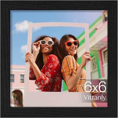 Vittanly 6x6 Picture Frame for Wall Mounting or Tabletop Display, Engineered Wood with Shatter Resistant Plexiglass, Square Frames for Family, Black, 1 Pack - Image 1