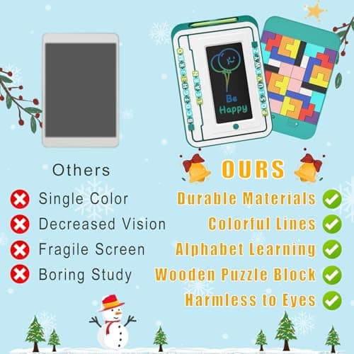 LCD Writing Tablet for Kids Words Learning Drawing Writing Board with 26 Letters 2 Set Puzzles Blocks Educational Toy Kid School Stuff Class Learning Tool for Girls Boys 3+ - Thumbnail 5
