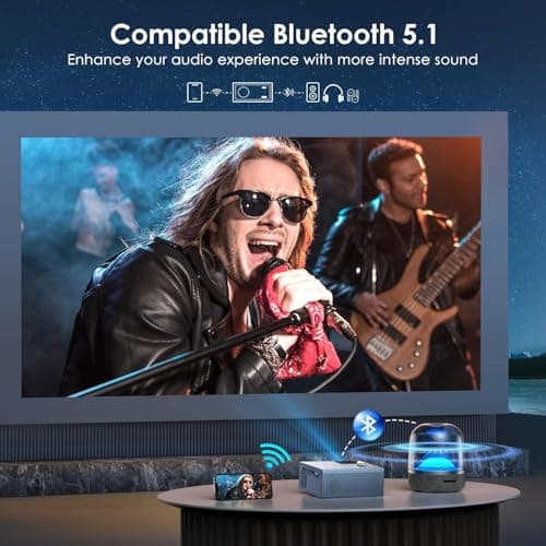 4K Support Projector with Wifi and Bluetooth, OWNKNEW Portable Mini Projectors for Outdoor Movies Use, Video Projector Compatible with TV Stick, Laptop, Smartphone, Xbox (Grey) - Thumbnail 3