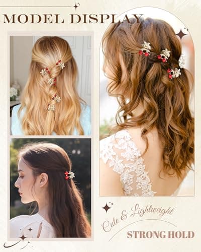 6PCS Rhinestones Cherry Small Hair Clips-Mini Claw Clips for Women, Metal Springs, Cute Hair Accessories for Updo and Half Up Styles (Crystal Cherry) - Thumbnail 4